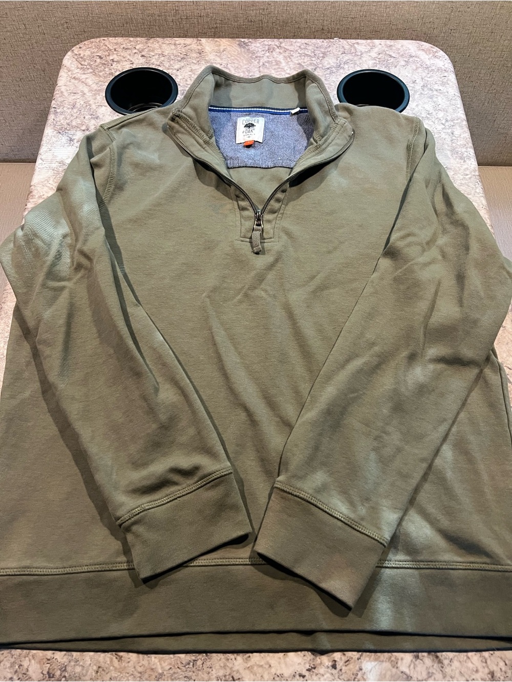 Copper and Oak Supply Men's Green 1/4 Zip Mock Neck Knit Sweatshirt L # 741
